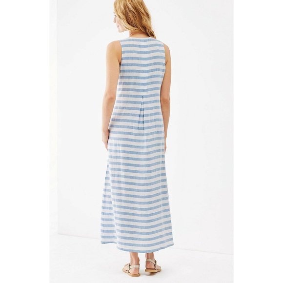 J.jill "love linen" long tank striped maxi tank‎ dress XS Perfect Love +pockets - Picture 11 of 14